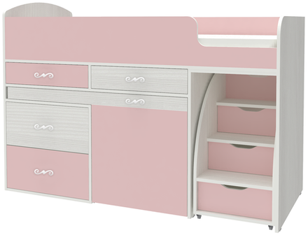 Кровать-чердак КарИВи Малыш 6 Белое Дерево Розовый