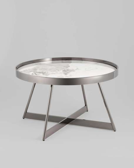 Журнальный столик Elica Ø80 см, керамика, тёмный хром