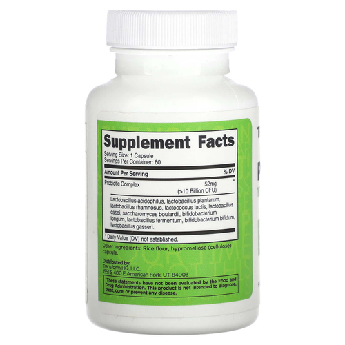 TransformHQ, пробиотик,&gt; 10 млрд КОЕ, 60 капсул