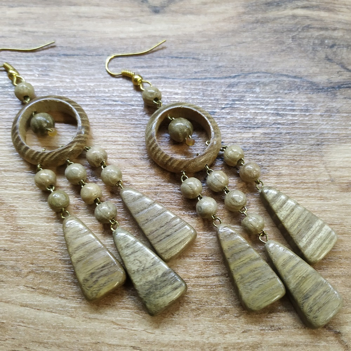 Серьги Колечко с лапками, дерево, цвет светло-коричневый, 20x70 мм