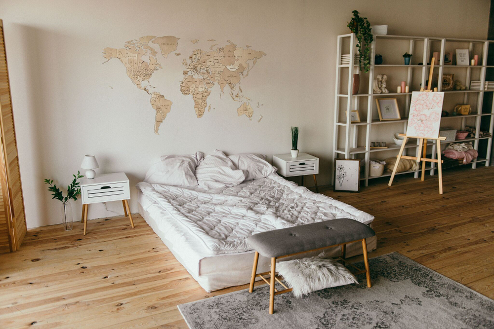 EWA Деревянная Карта Мира настенная, объемная 3 уровня, размер S (100x55 см), цвет натуральный