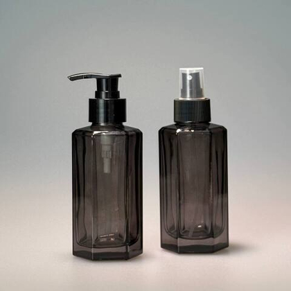 Черный стеклянный 6-гранный флакон для косметики 140 мл