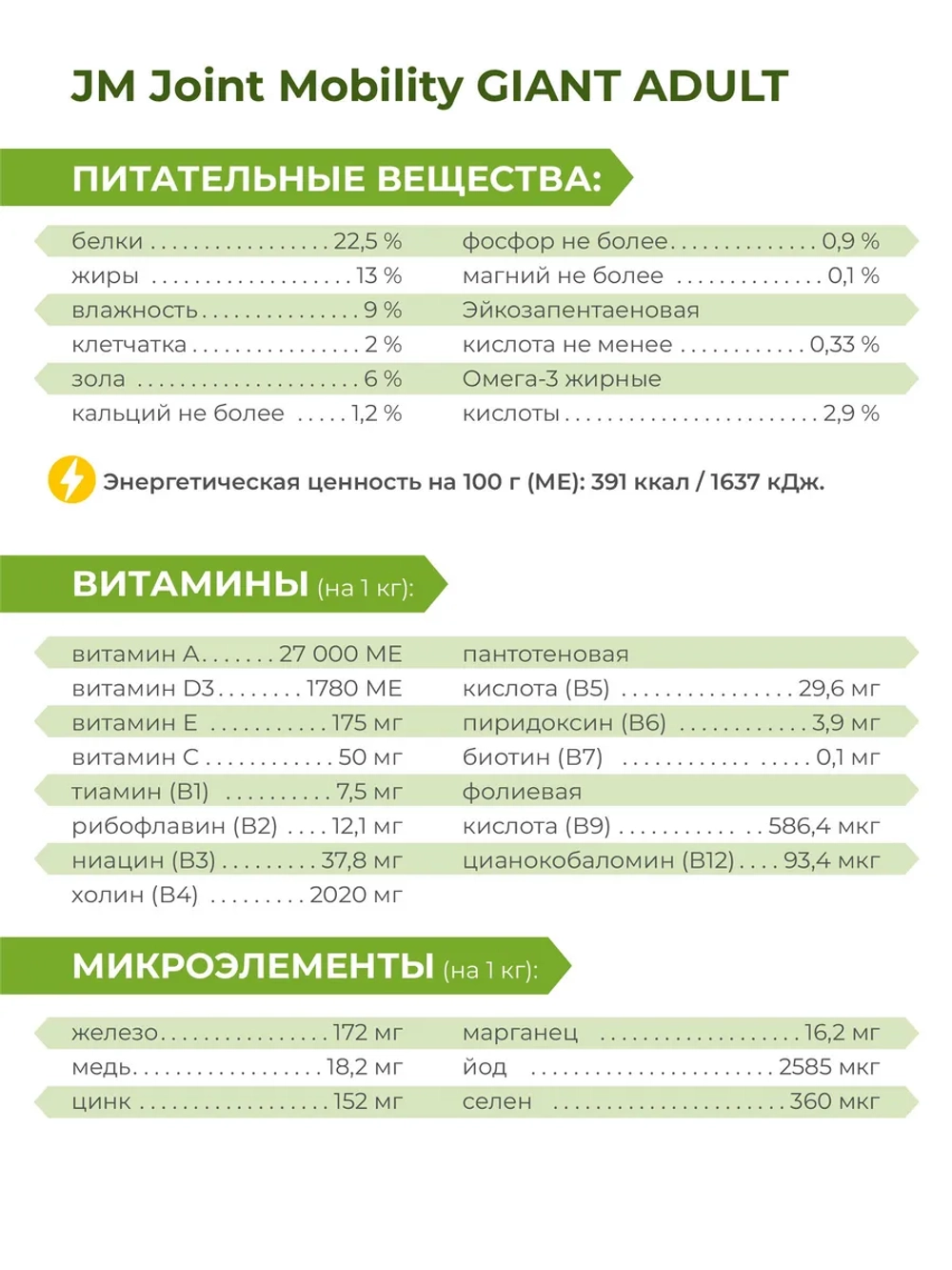 Корм для собак VD Joint Mobility JM гигантские породы, 2.5кг