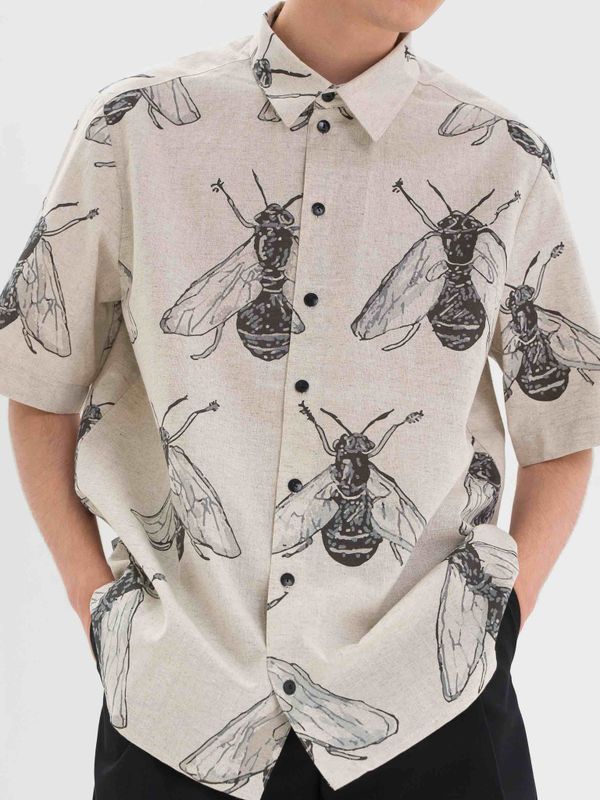 Рубашка Насекомые короткий рукав Мужская Бежевая V.2 - фото 3