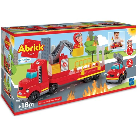 Ecoiffier Abrick - Пожарная машина с прицепом и подъемником + машина + фигурка 3290 / артикул   3290  / GTIN 3280250032908