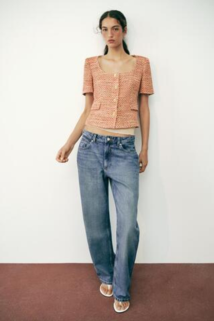 ZARA БЛЕЙЗЕР С КРУГЛЫМ ВЫРЕЗОМ И КОРОТКИМИ РУКАВАМИ, ОРАНЖЕВЫЙ