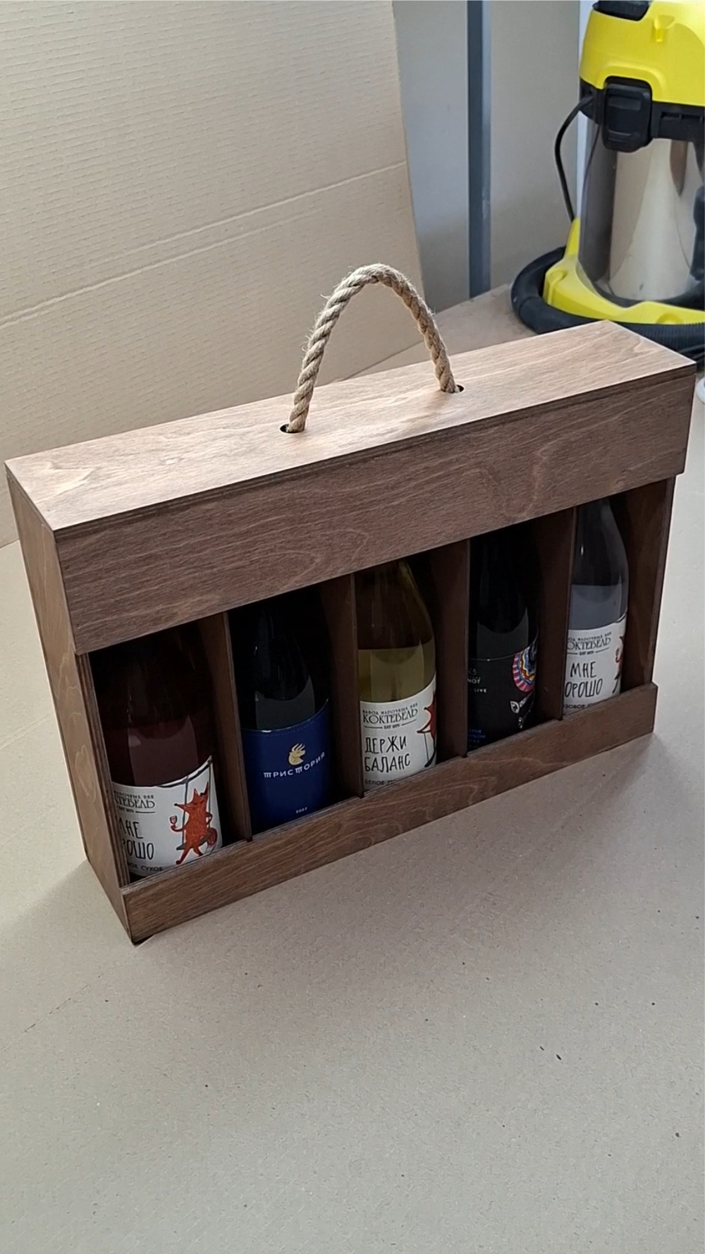 Короб винный деревянный серия "ОТКРЫТЫЕ" №5 (тип 2-2), на 5 бутылок, коричневый цвет