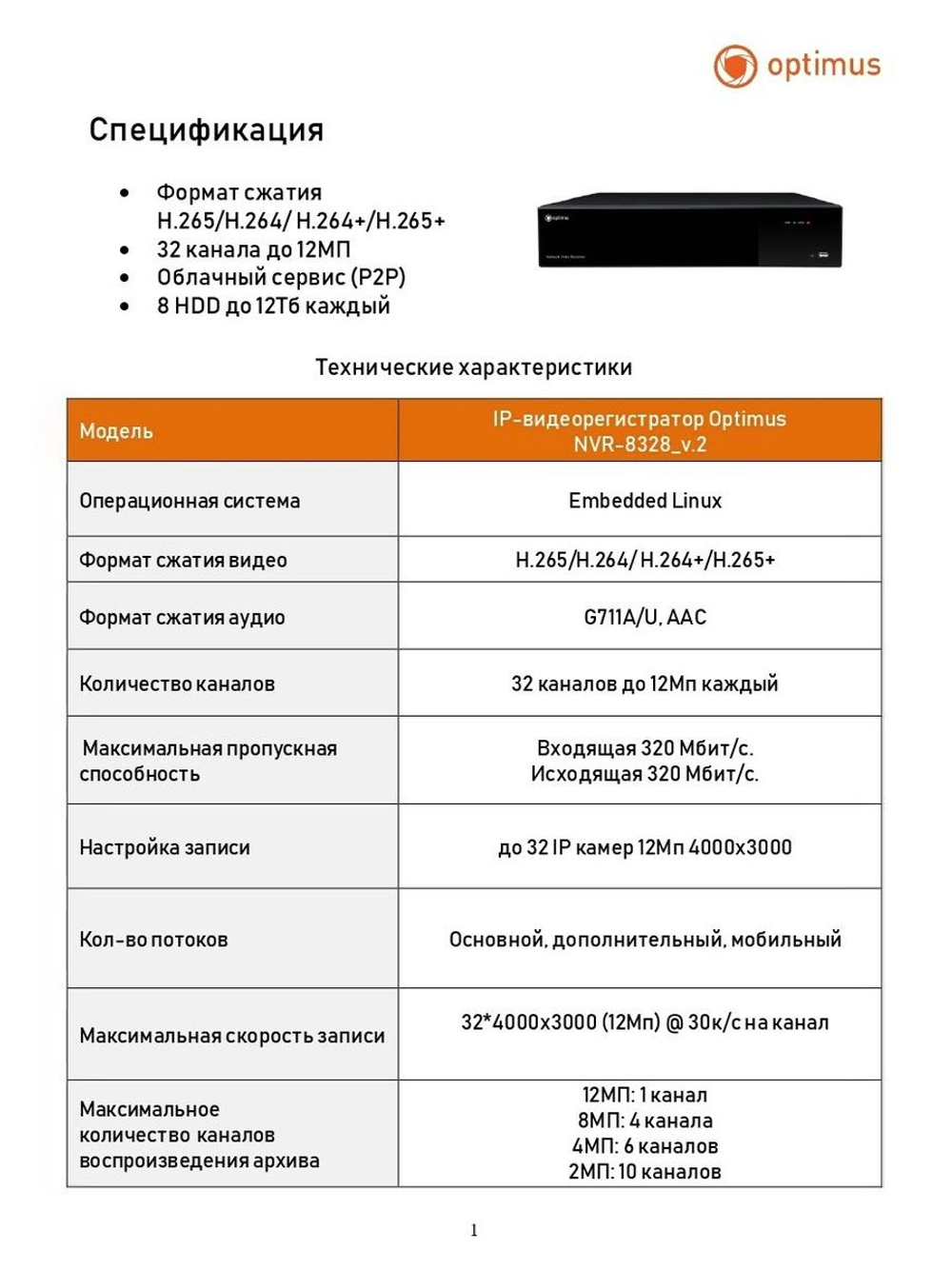 IP-видеорегистратор Optimus NVR-8328_V.2