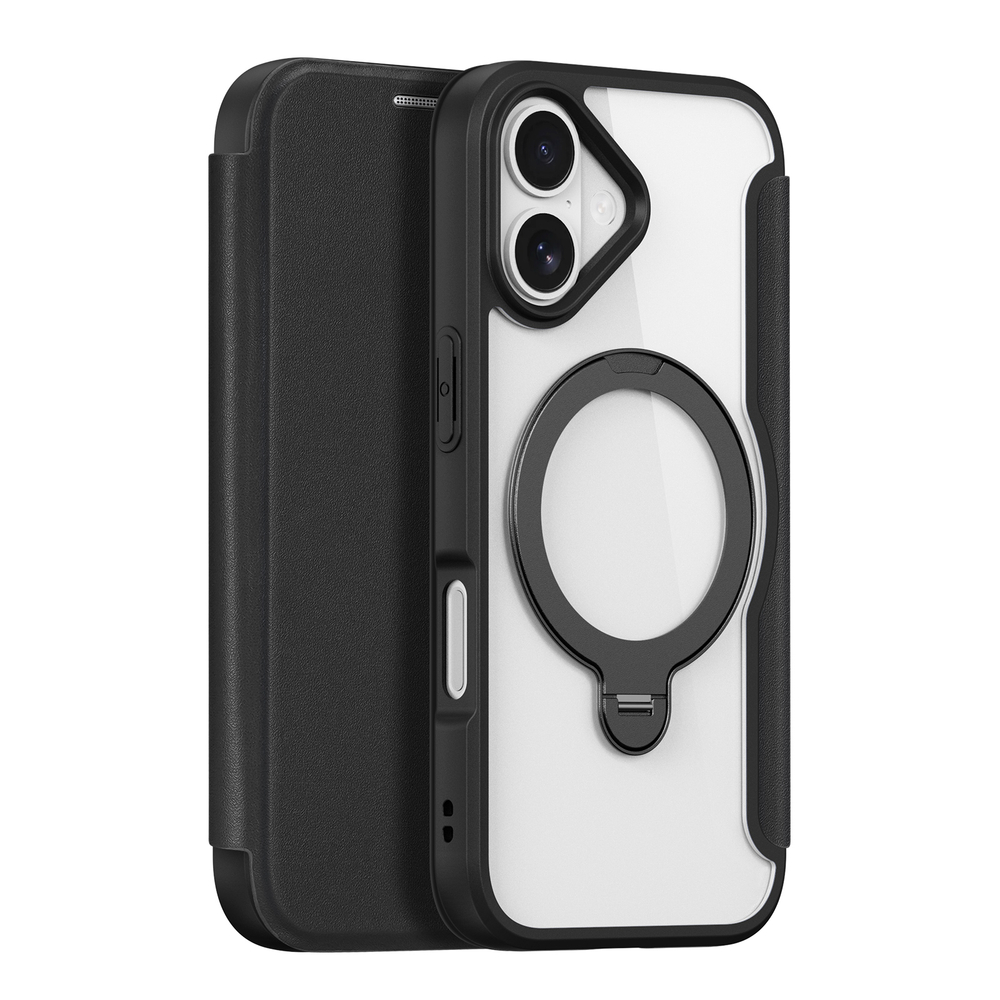 Прозрачный чехол книжка с поддержкой MagSafe от Dux Ducis для iPhone 17, серия Skin X Pro Series Case (версия с магнитной откидной подставкой)