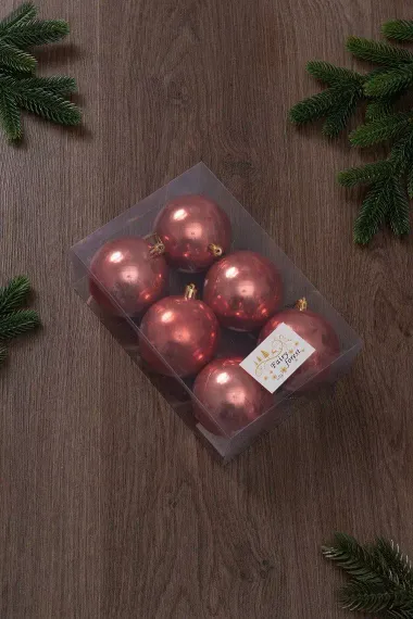 Набор пластиковых шаров Анет 80 мм., морковный перламутр, 6 шт., ЕлкиТорг (150317)