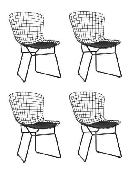Bertoia металлический черный с черной подушкой из экокожи