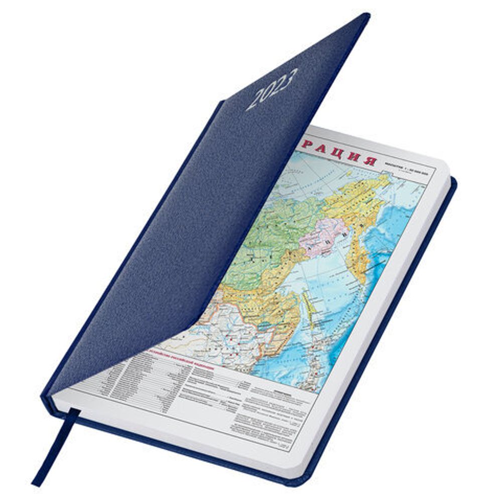 Ежедневник датированный 2023 А5 138x213 мм BRAUBERG "Profile", балакрон, синий, 114045