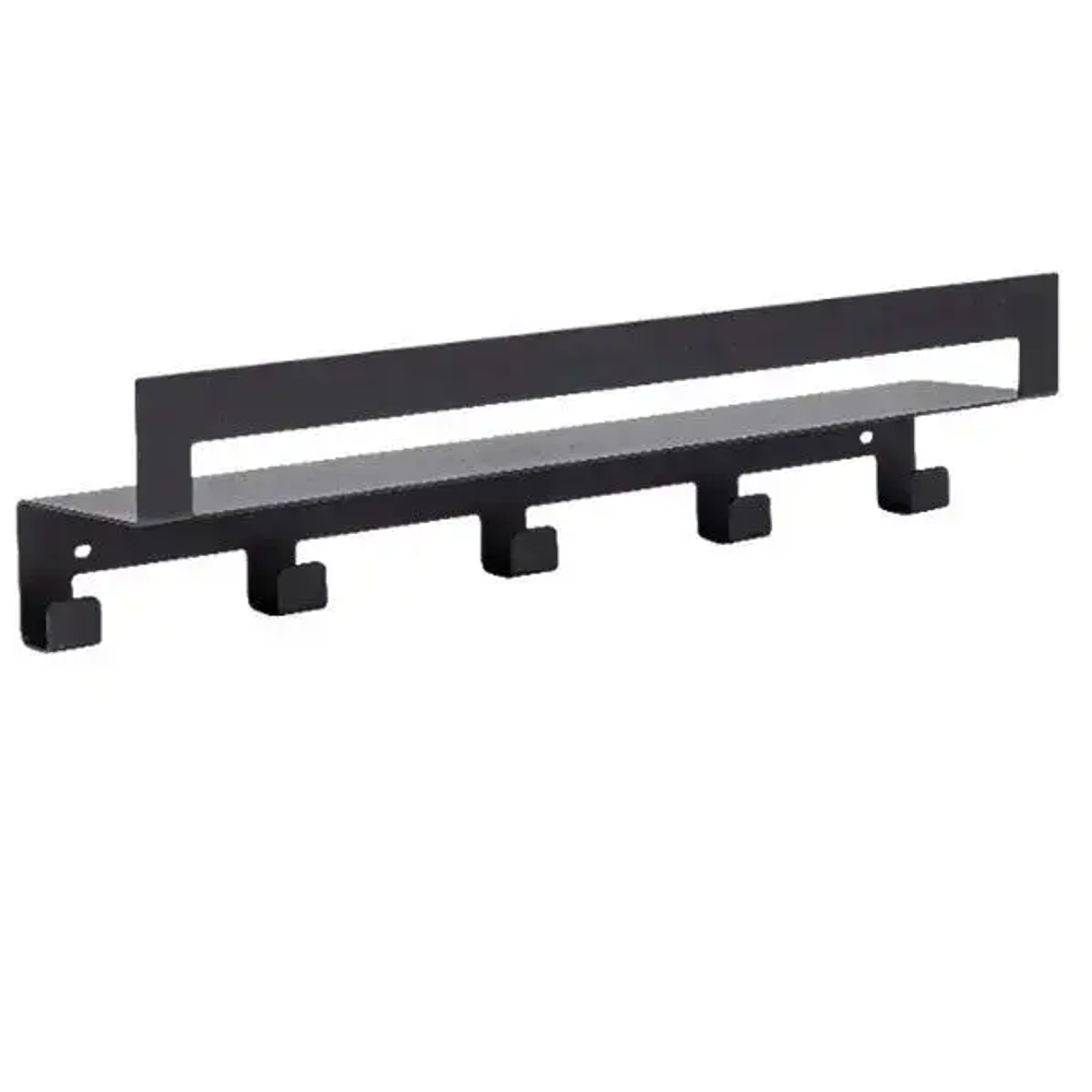 Полка настенная Line 50см с 5-ю крючками (черный)