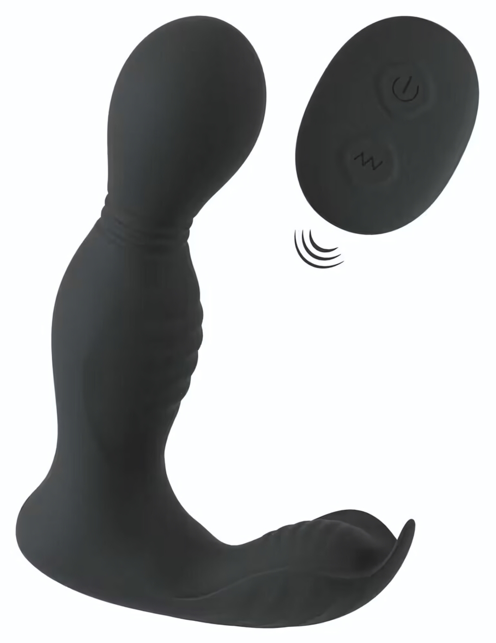 Черная анальная пробка с вибрацией, вращением и пультом ДУ RC Butt Plug with 2 Functions (Цвет: черный)