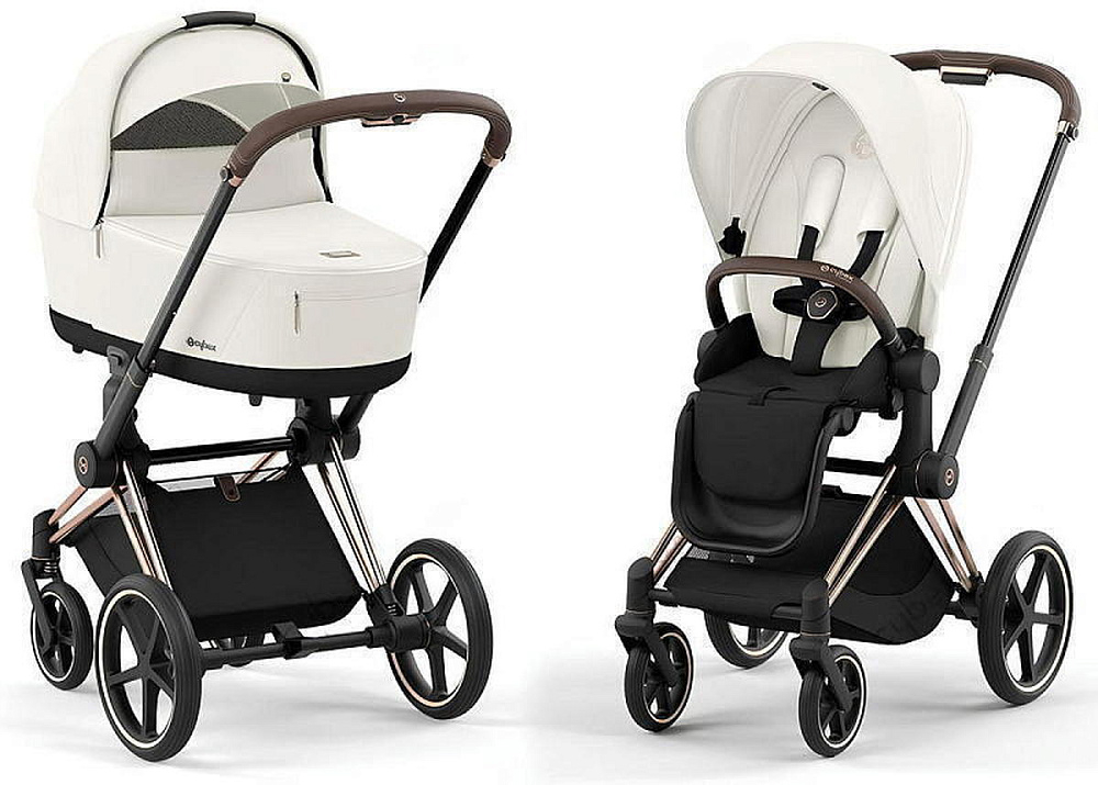 Коляска Cybex Priam IV Rosegold complete и автокресло Cloud G i-Size Stone Grey Plus 3 в 1 Off White