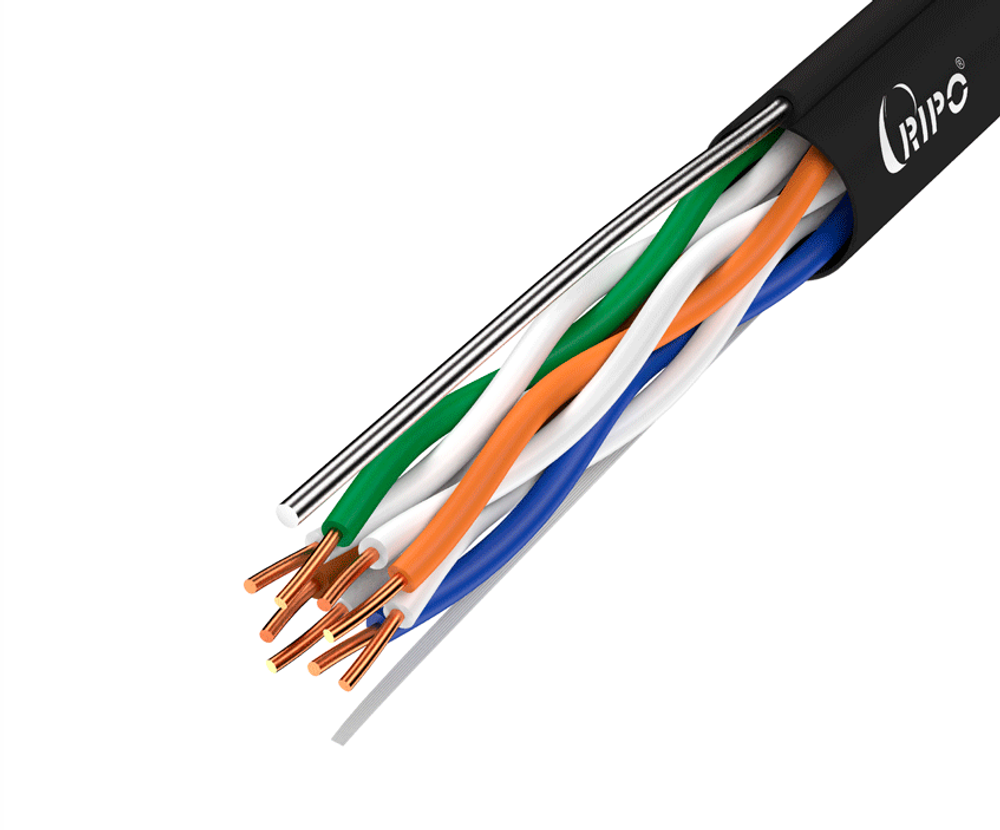 U/UTP4 Cat5e 24AWG PE RIPO CCA с тросом, черный, 0,5мм, упк.50м (пр-во РФ)