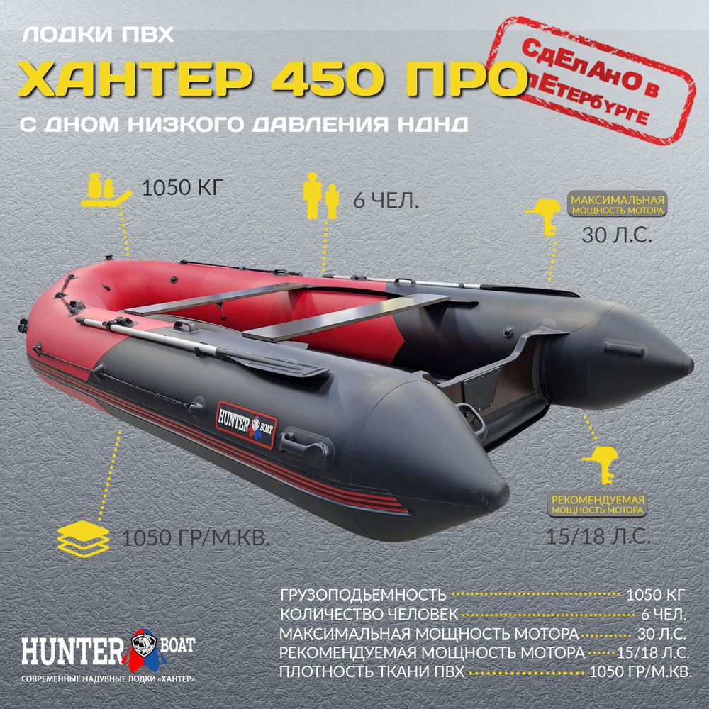 Лодка ПВХ Хантер 450 ПРО НДНД