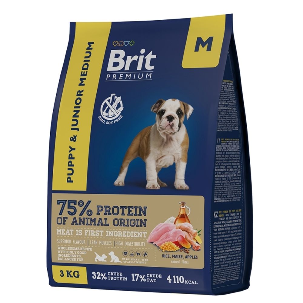 Сухой Корм Brit Premium Dog Puppy and Junior Medium с курицей для щенков и молодых собак средних пород 3 кг