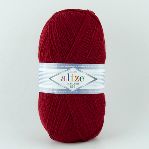 ALIZE "LANAGOLD 800", 49% шерсть, 51% акрил, 100 гр, 800 м, 57 бордовый