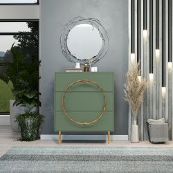 Комод Арт Колор matte Стайл Голд с 3 ящиками Зеленый нефрит матовый