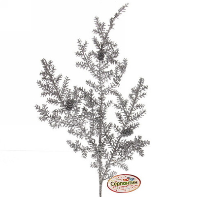 Ветка хвойная «Сосновые шишки» 80 см, Серебро