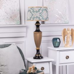 Настольная лампа Ваза Ребристая Бронза с абажуром Тюссо Vatican (Ватикан) Аквамарин