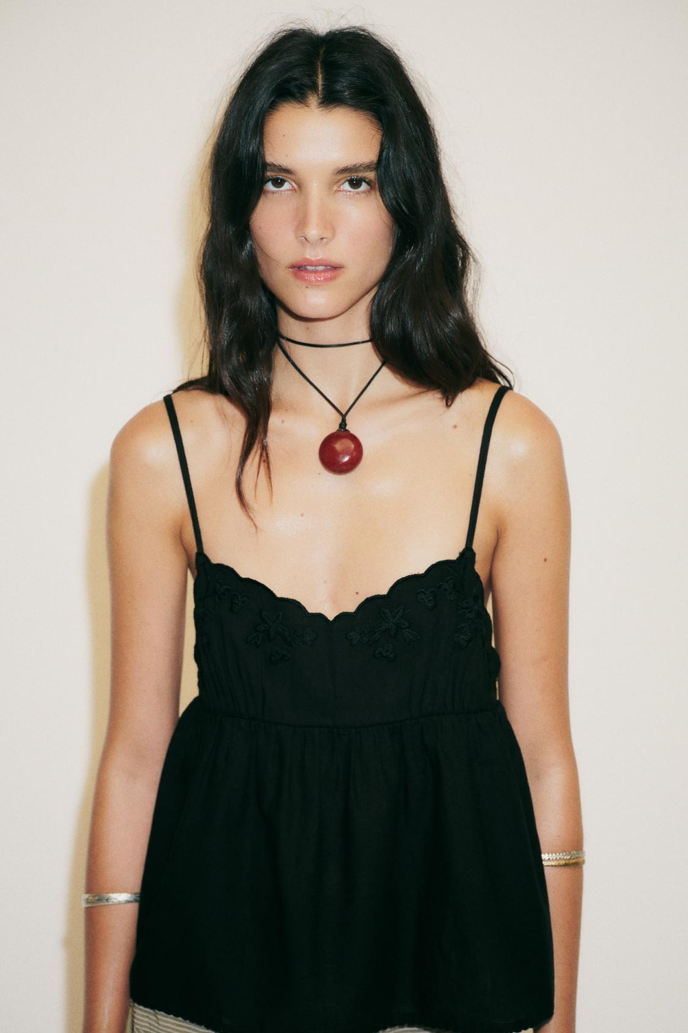 ZARA ТОП С ВЫШИВКОЙ, ЧЕРНЫЙ