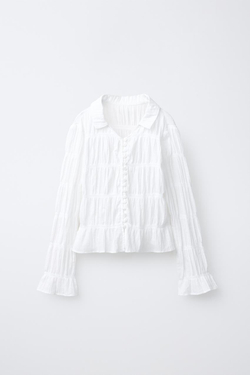 ZARA РУБАШКА С ЭЛАСТИЧНЫМИ КРОМКАМИ, БЕЛЫЙ