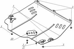 Защита картера двигателя, КПП. 2 мм, Сталь. для Renault Laguna III 2007-2015, Motodor.01703