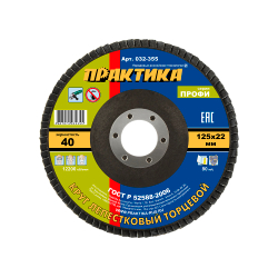Круги лепестковые торцевые "Профи" ПРАКТИКА 125 х 22 мм Р 40