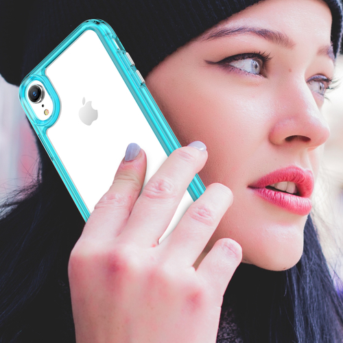 Усиленные чехол с боковыми рамками бирюзового цвета для iPhone XR, мягкий отклик кнопок