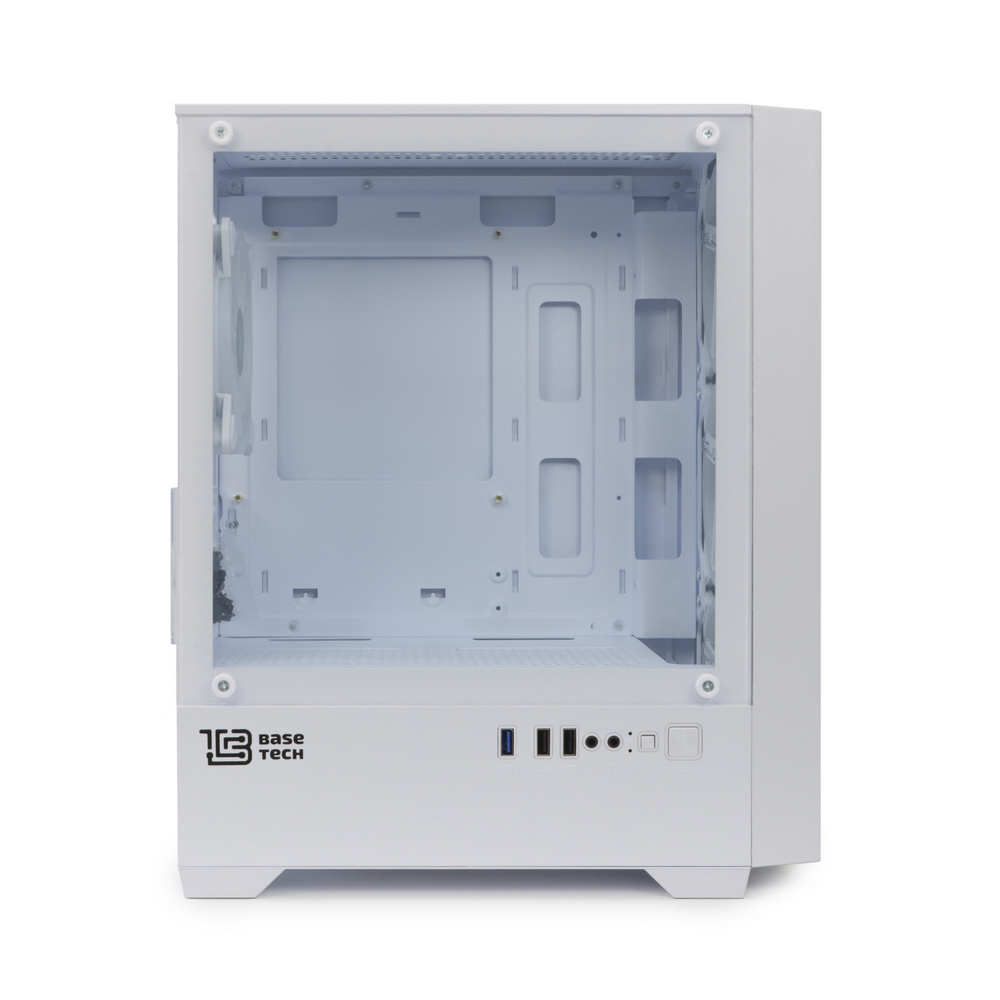 Корпус BaseTech eXtreme GFX-06, Без БП, mATX, белый, 4xFRGB FAN, 2xUSB2, 1xUSB3, бок: закалённое стекло (BT-GFX-06W-MESH-4F-RGB)