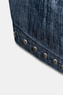 ZARA ТОП С ЗАКЛЕПКАМИ И ОТКРЫТОЙ СПИНОЙ, СИНИЙ