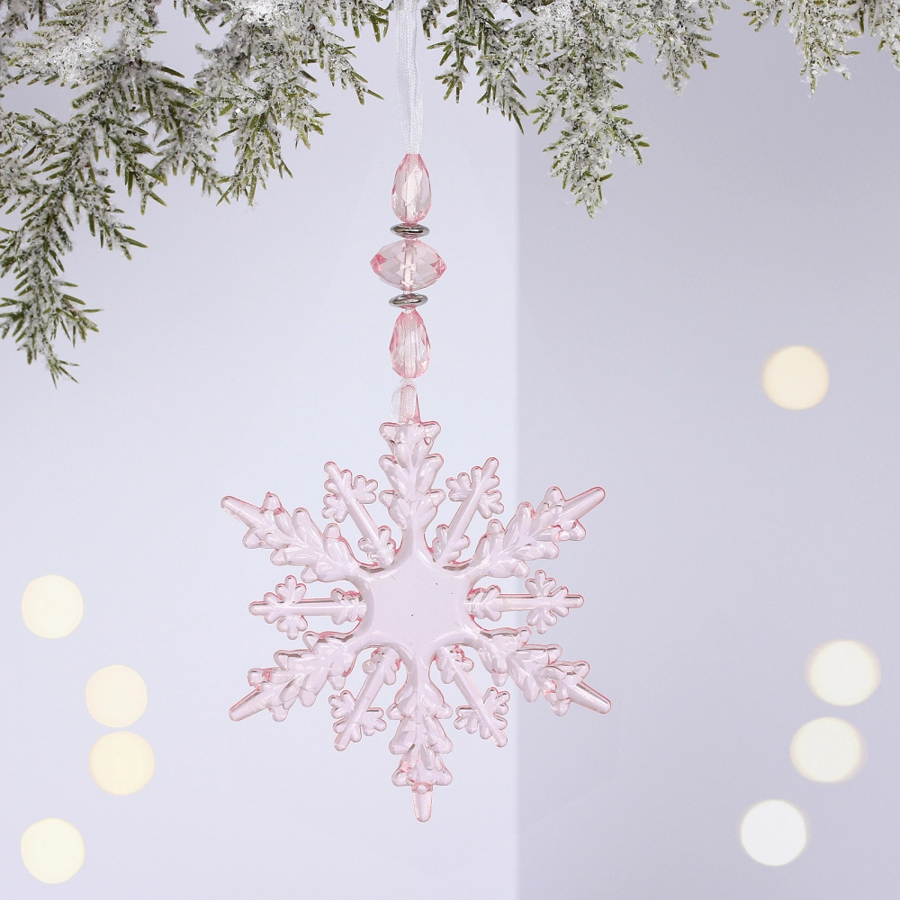 Подвеска «Ажурная снежинка» 16 см, Розовый