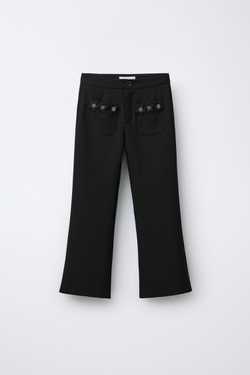 ZARA БРЮКИ С ЦВЕТОЧНЫМИ УКРАШЕНИЯМИ, ЧЕРНЫЙ