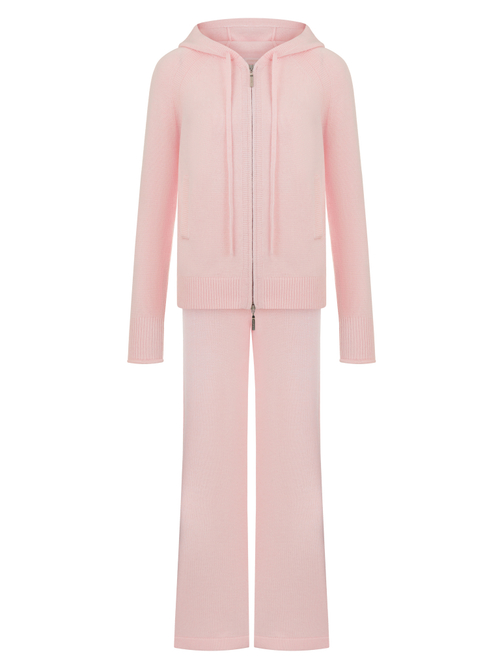 Комплект кардиган на молнии с капюшоном и брюки прямые из кашемира, розовый