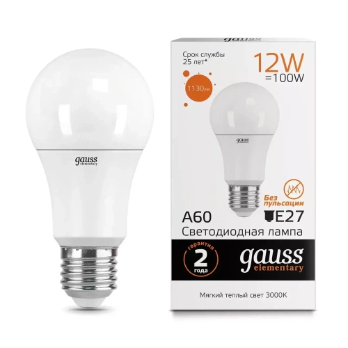 Лампа Gauss LED Elementary A60 12W E27 1130 lm 3000K 23212