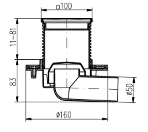 Душевой трап AZARIO D50 пластиковый, боковой слив, с решеткой SUN 10х10см (AZ-411 L)