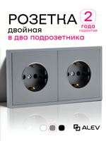 Розетка внутренняя двойная с заземлением серая
