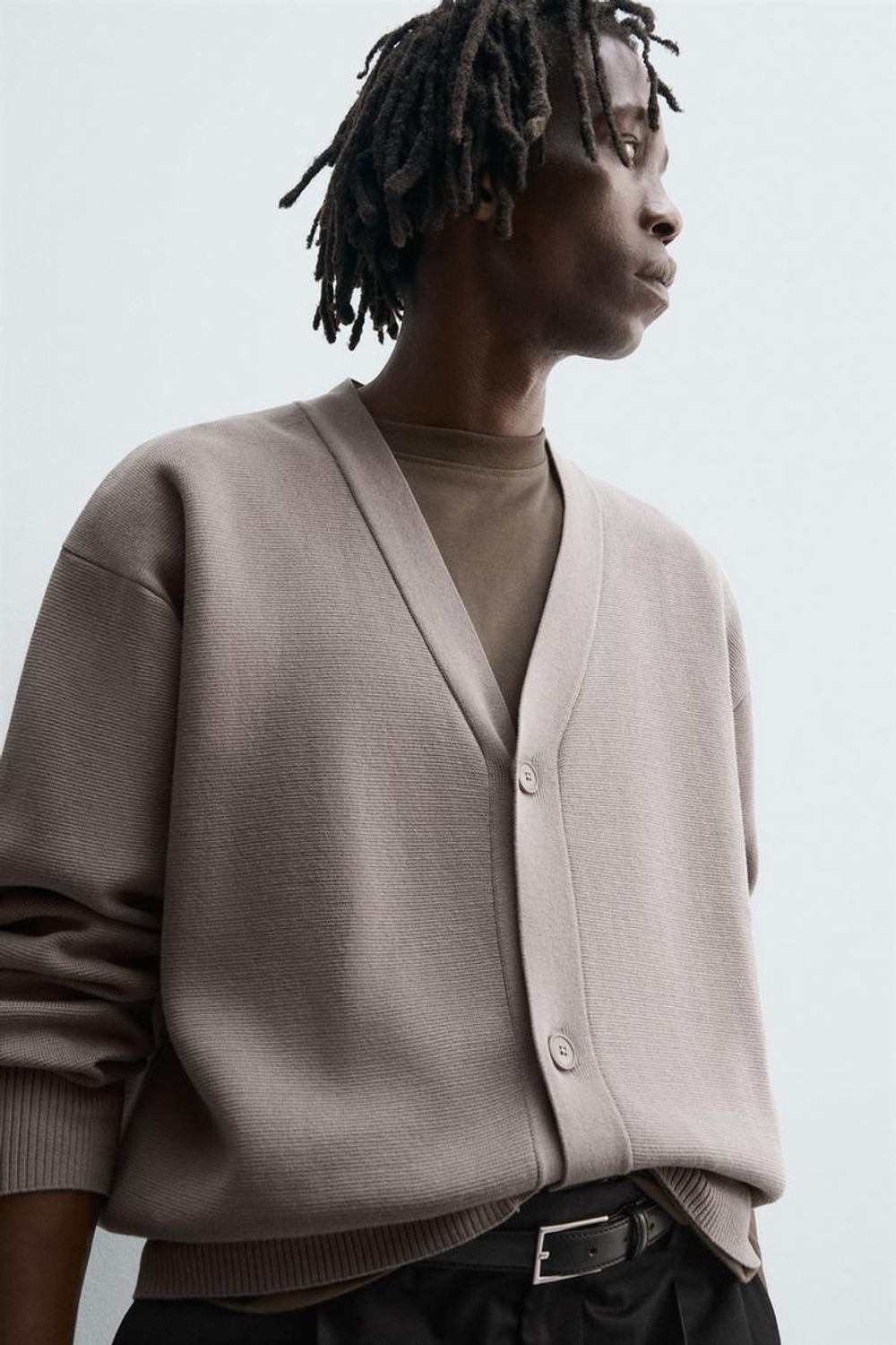 ZARA КАРДИГАН ИЗ РЕЛЬЕФНОГО ХЛОПКА, СЕРО-КОРИЧНЕВЫЙ