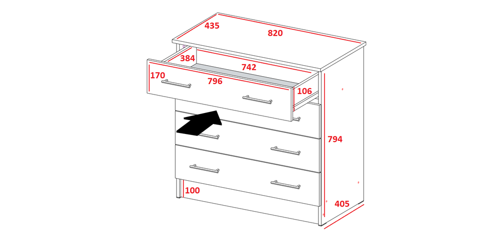 Комод длинный Катрин 3, белый