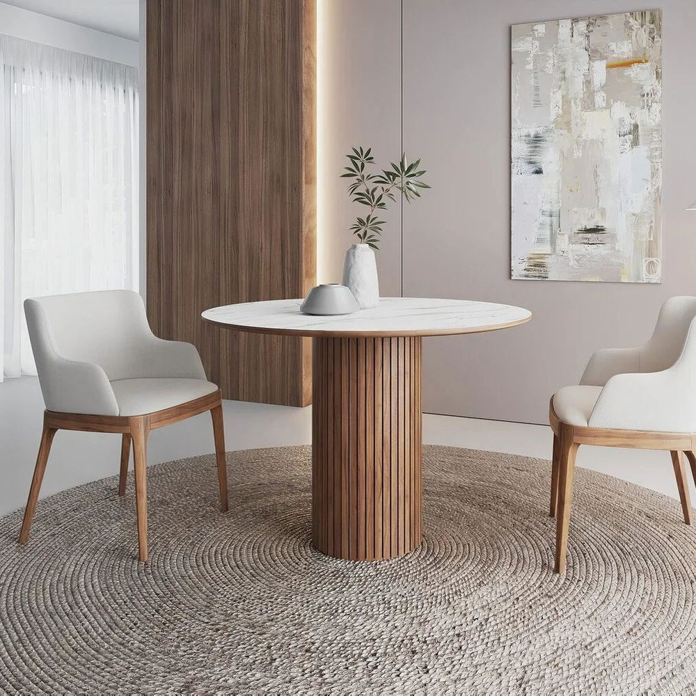 Стол круглый Denver 120, керамика матовая / опора дерево