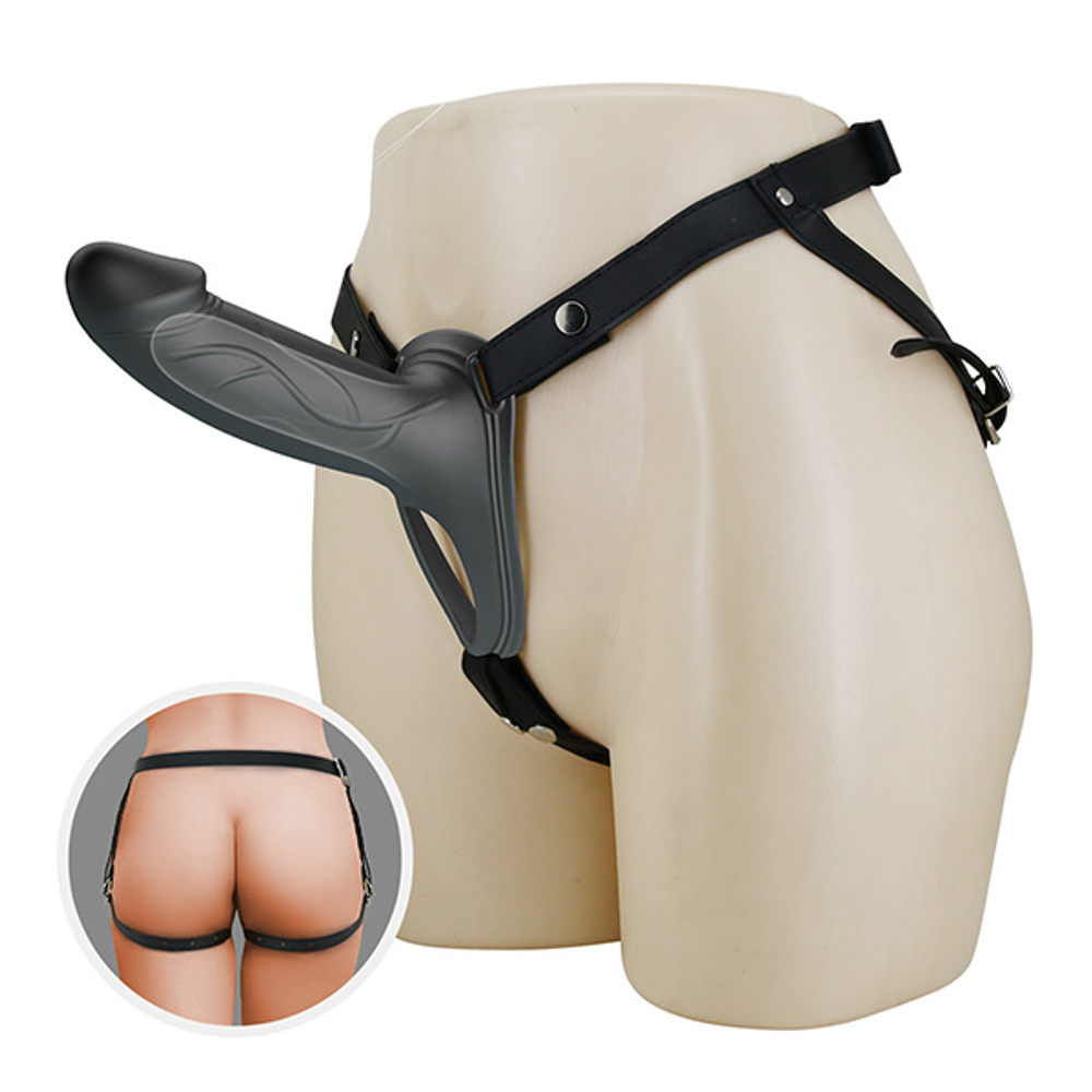 Черный мужской страпон 24,9см на эластичных ремешках с кольцом под мошонку Pretty Love Harness Briefs London Black BW-022108