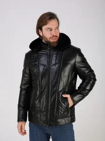 Куртка зимняя кожаная с капюшоном пуховик