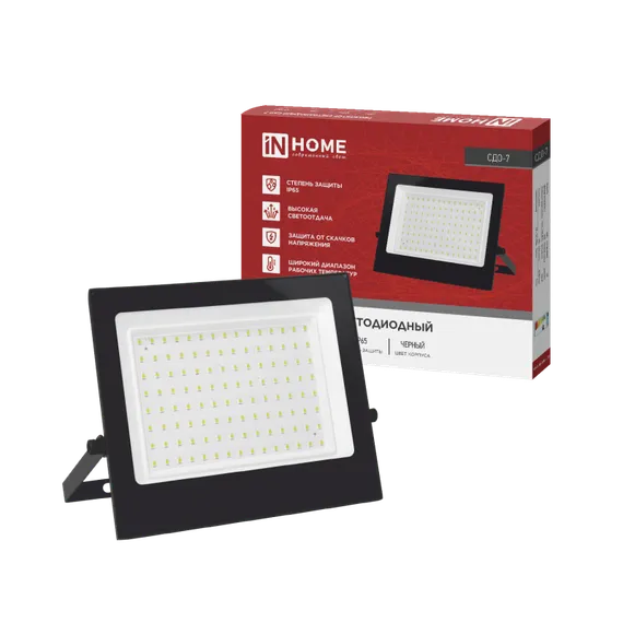 Прожектор светодиодный СДО-7 100Вт 230В 4000К IP65 черный IN HOME