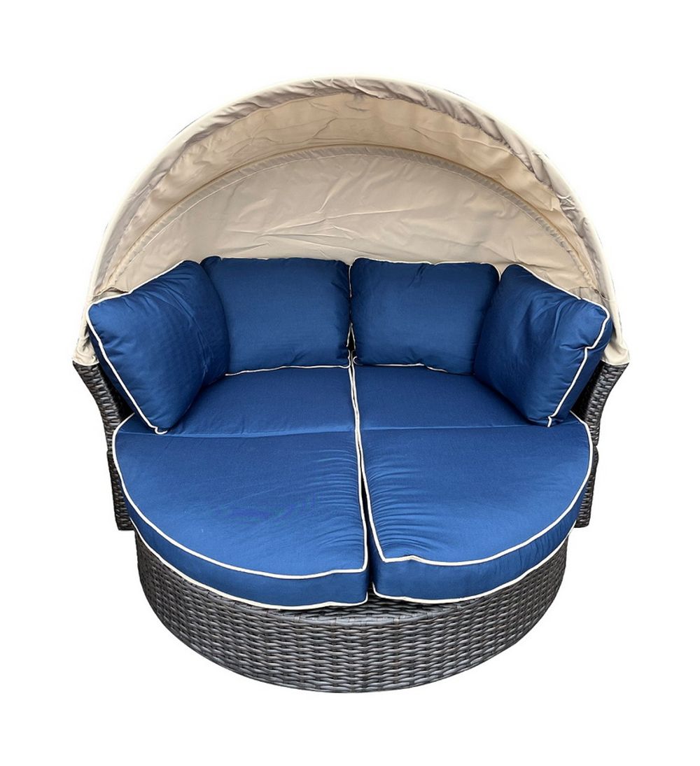 "Амальфи" плетеная кровать-трансформер, цвет коричневый, подушки голубые