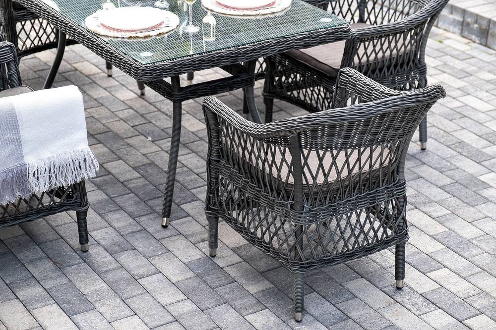 "Амароне" обеденная группа из искусственного ротанга на 6 персон, цвет графит