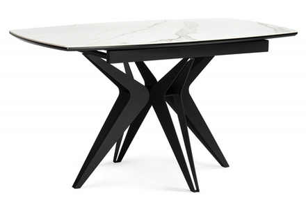 Керамический стол Woodville Риполь 140(180)х80 белый мрамор snow white, черный, ножки черные