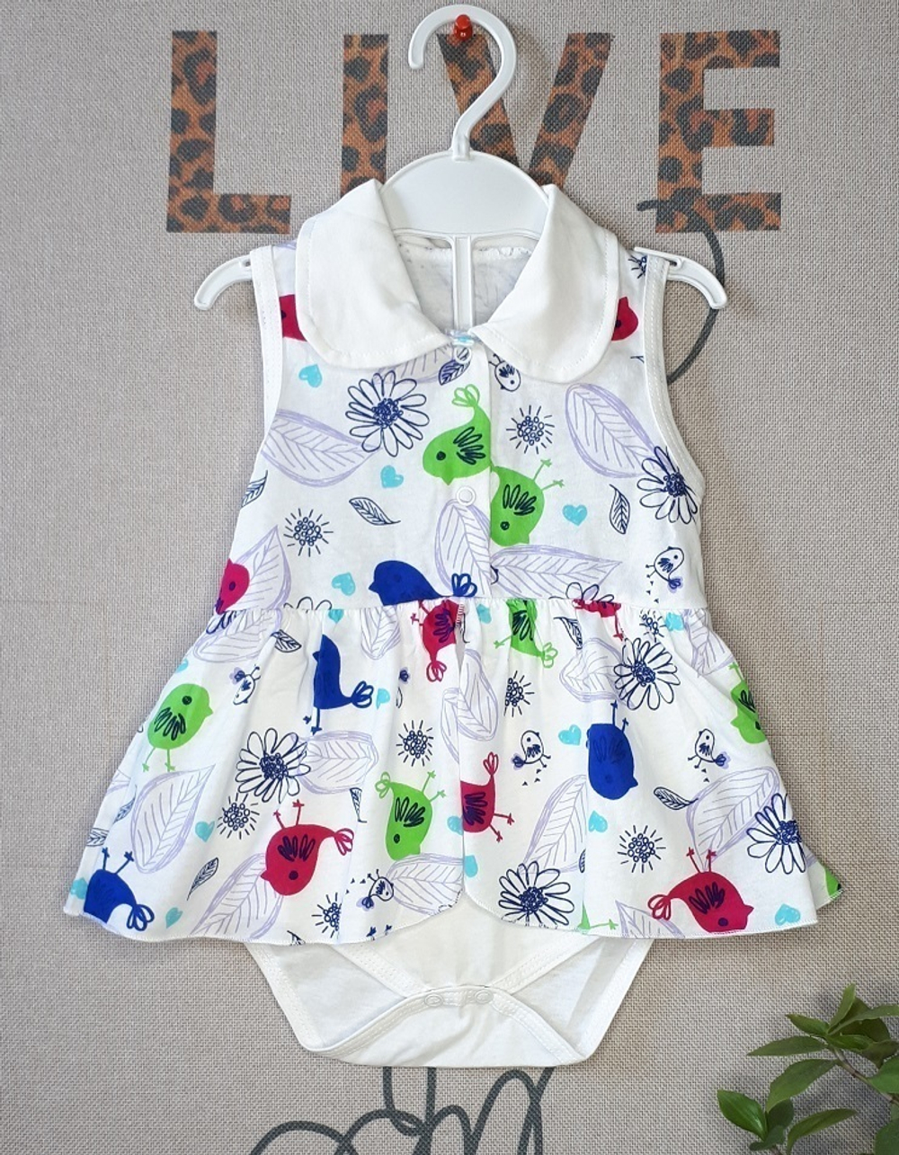 Боди платье Птички (белый)