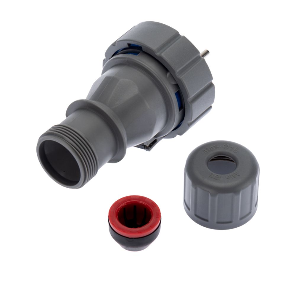 Вилка влагозащищенная прямая 2P+РE, 16А, IP68, серая REXANT